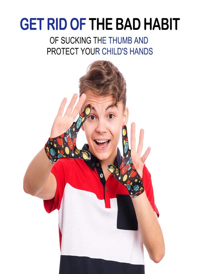 Jiuguva 4 Pcs Thumb Sucking Guard Gloves Kids Chewy Compression Gloves Breathable Guard Nail Biting Kids Stop Thumb Sucking and Finger Biting Generally for Ages 8-12 (Space, Dinosaur, 2 Fingers) - Image 3
